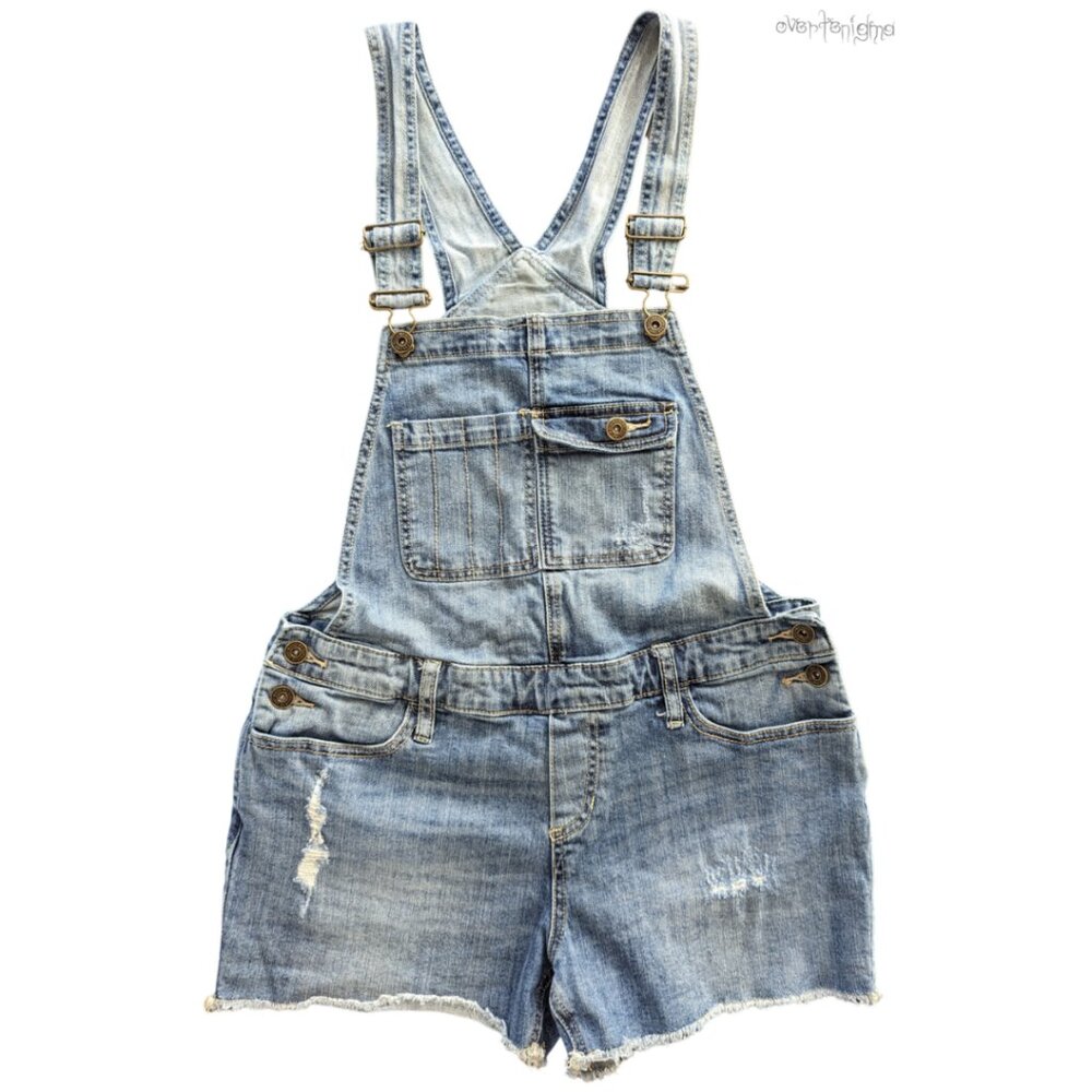 MOSSIMO distressed denim shorts overalls - Picture 3 of 7